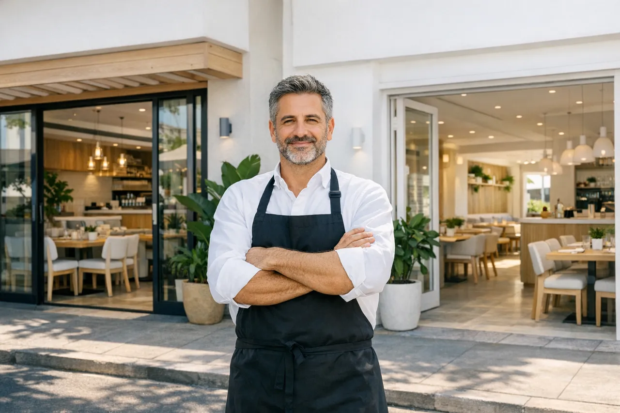 Propietario de dos restaurantes frente a uno de sus locales